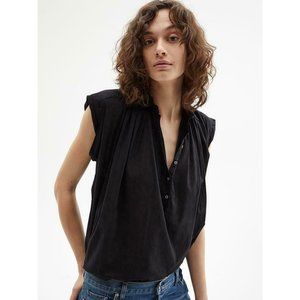 Nili Lotan Normandy Blouse Shirt Black Cotton Solid Airy Tunic Top L